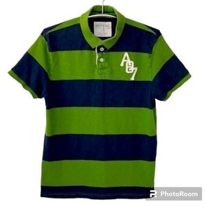 AEROPOSTALE | Y2K 90s Navy Blue & Green Horizontal Striped Polo Shirt Size L